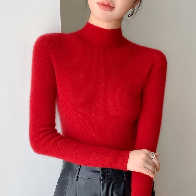 Women's Seamless Half-High Neck Knit Sweater: Versatile, Tight-Fitting Base Layer for Autumn and Winter