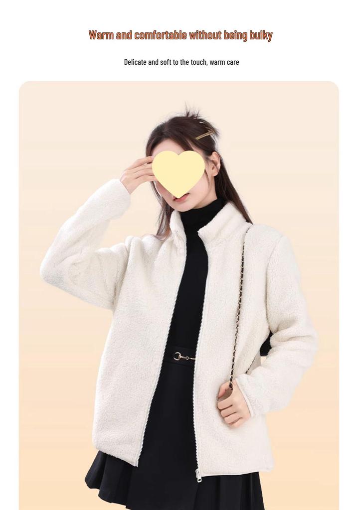 Women's Double-Sided Fleece Jacket - 2024 New Autumn/Winter Gray Stand-Up Collar Coat