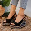 Pantoufles à talons compensés à talons hauts nouvelles muffin à semelle épaisse daim pantoufles cool hauteur intérieure augmentée bouche de poisson une seule lanière