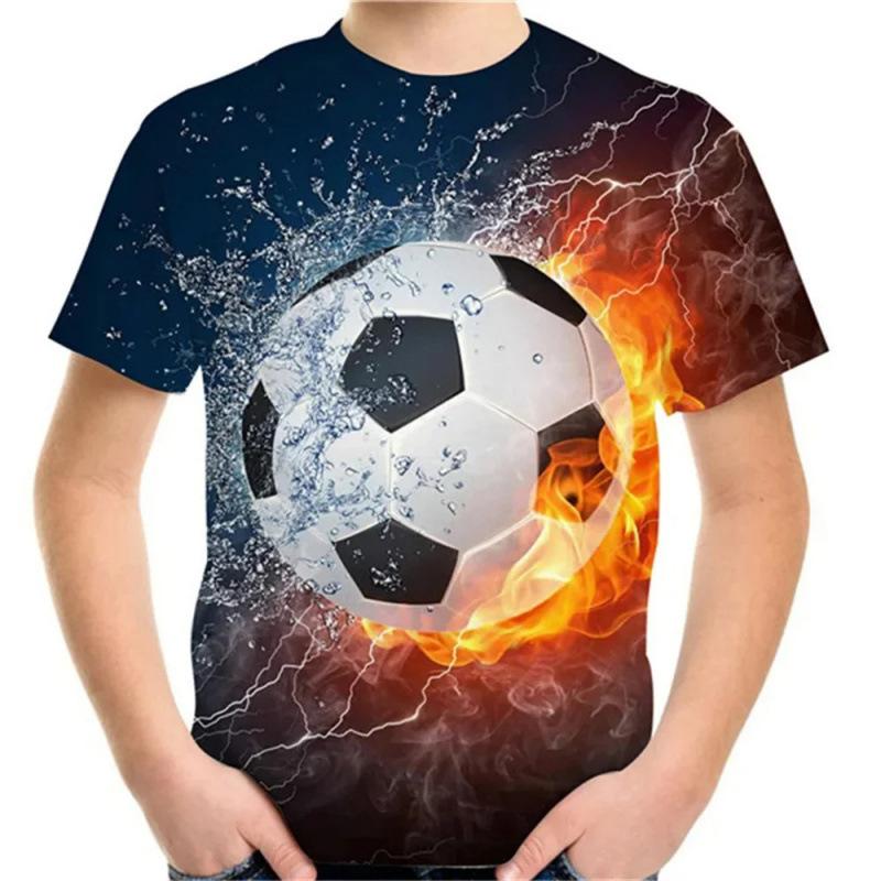 Summer Round Neck Football Pattern 3D Printed Top Fashionable Casual Short Sleeved Children's Boy T-shirts