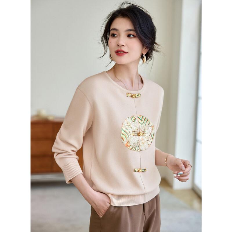 Oudifu Retro Embroidered New Chinese Style Long-Sleeve Top XL