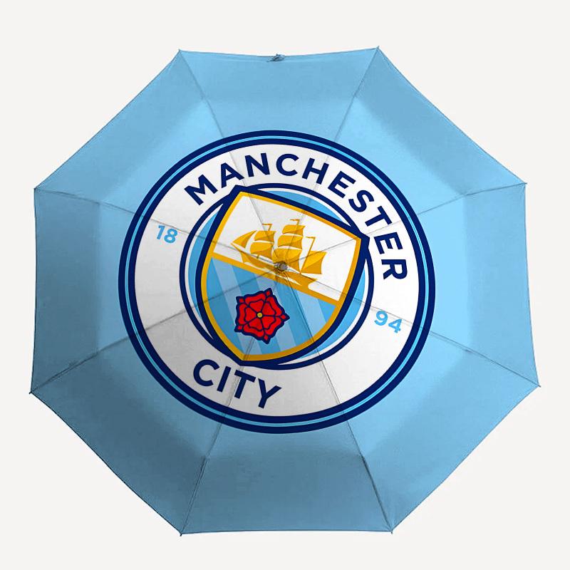 Manchester City, Parasol Automatyczny z Godłem, 8-żebrowa Konstrukcja, Przenośny Parasol, Odpowiedni dla Mężczyzn i Kobiet na Wszystkie Pory Roku, Idealny