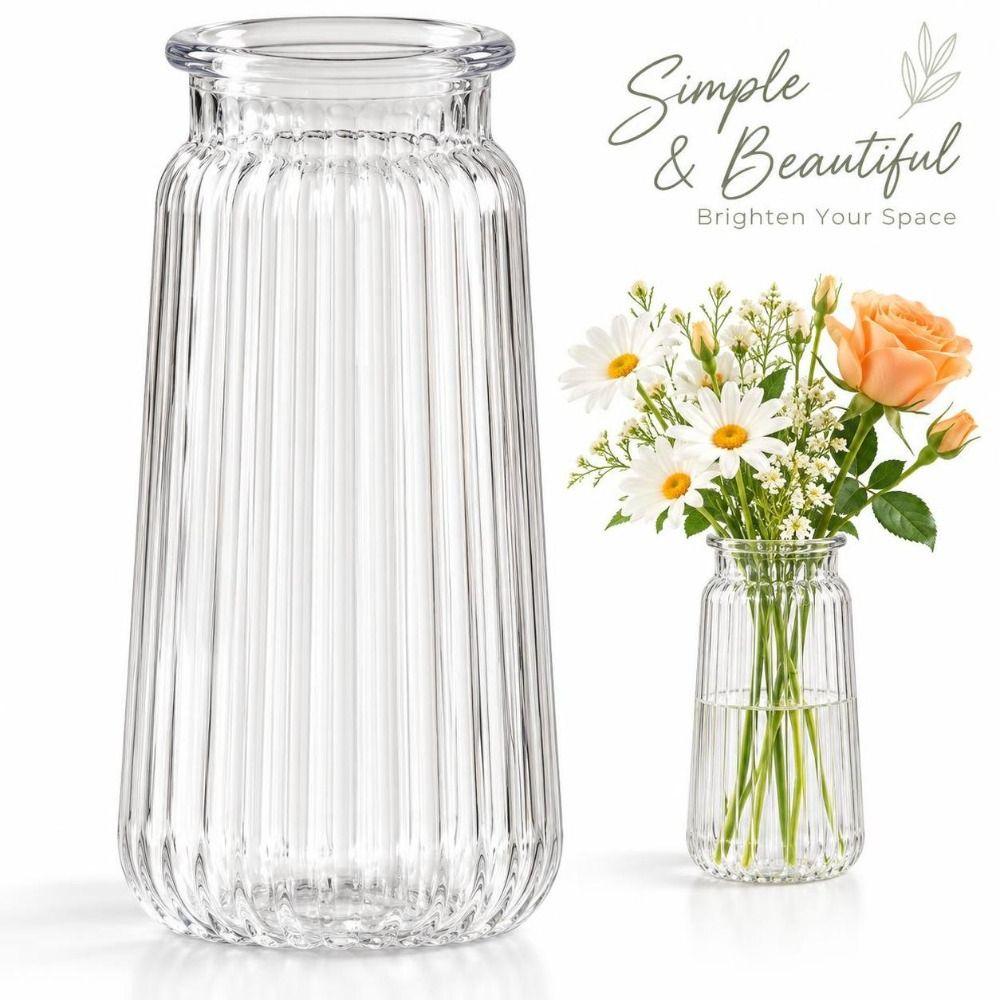 Ribbed Design Clear Flower Vase Nordic Style Flower Arrangement Cylinder Vases Home Decoration