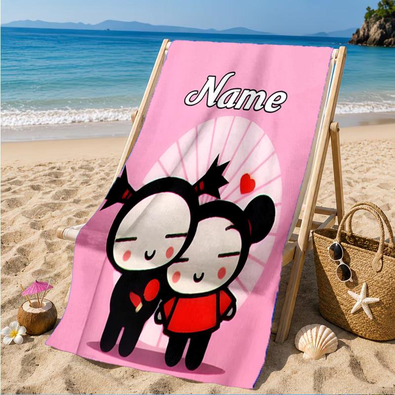 Custom Name Heartfelt Pucca Love Beach Towel Microfiber Beach Towel, Lightweight and Quick-Dry, for Summer Travel, Swimming Pool Gift
