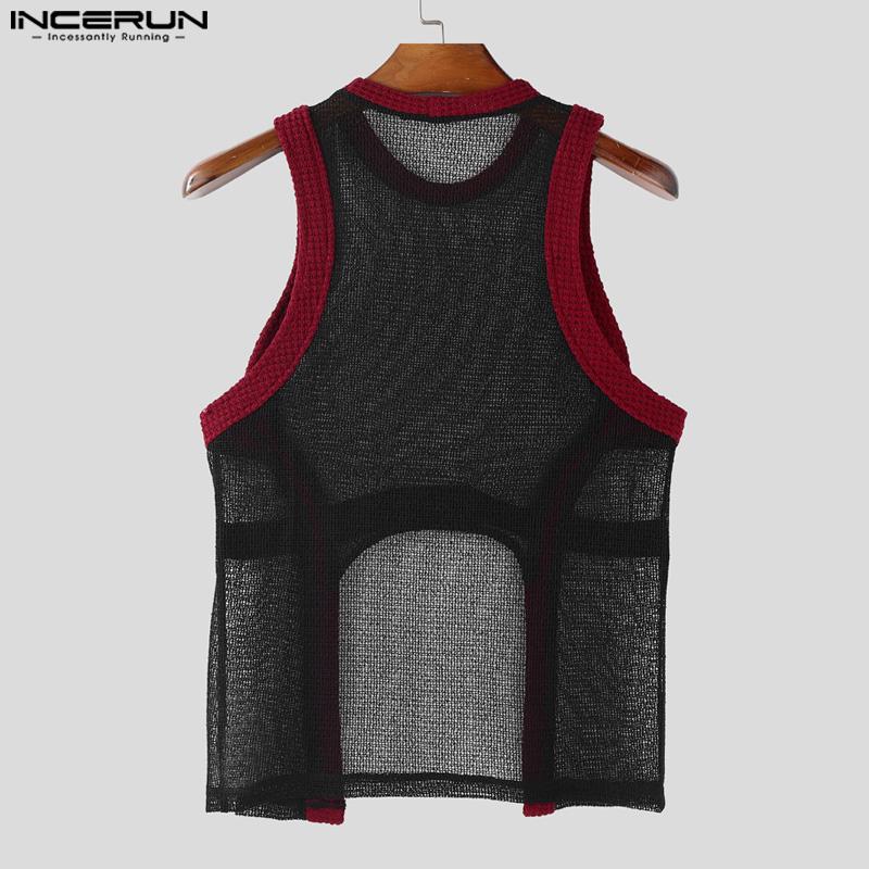 INCERUN Summer Men Sleeveless Stitching Irregular Cutout Hollow Out Tanks Tops