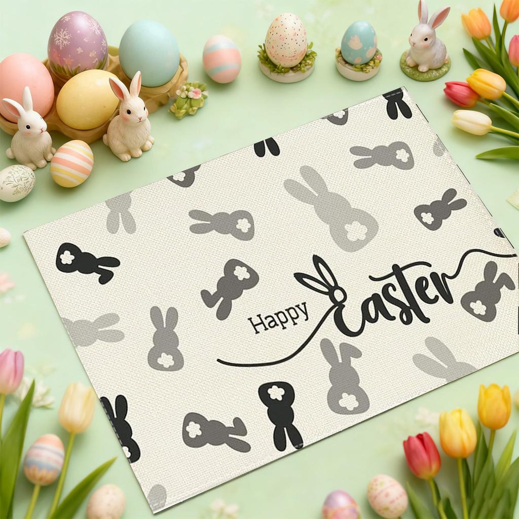 Rabbit Print Placemat Spring Flowers Easter Bunny Easter Egg Print Family Holiday Dinner Restaurant Decoration