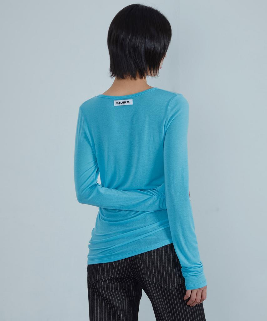 KIJIKO Ke311. Curved Sheer Tee Aqua Blue