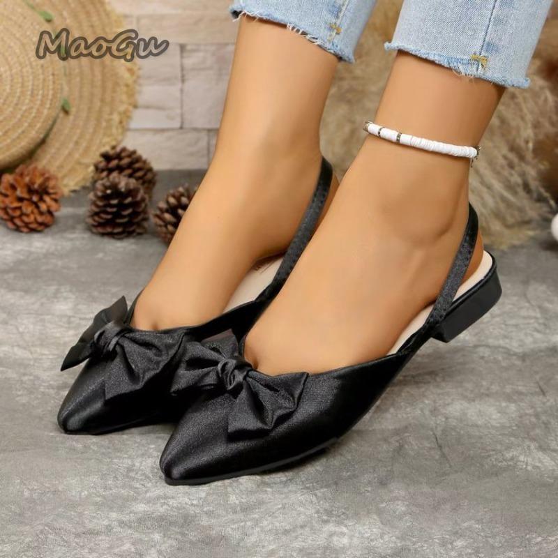 Fashion Pointed Toe Butterfly-knot Women's Fashion Low Heel Sandals Spot Checkered Office Ladies Flat Sandals Elegant Ankle Straps Shoes