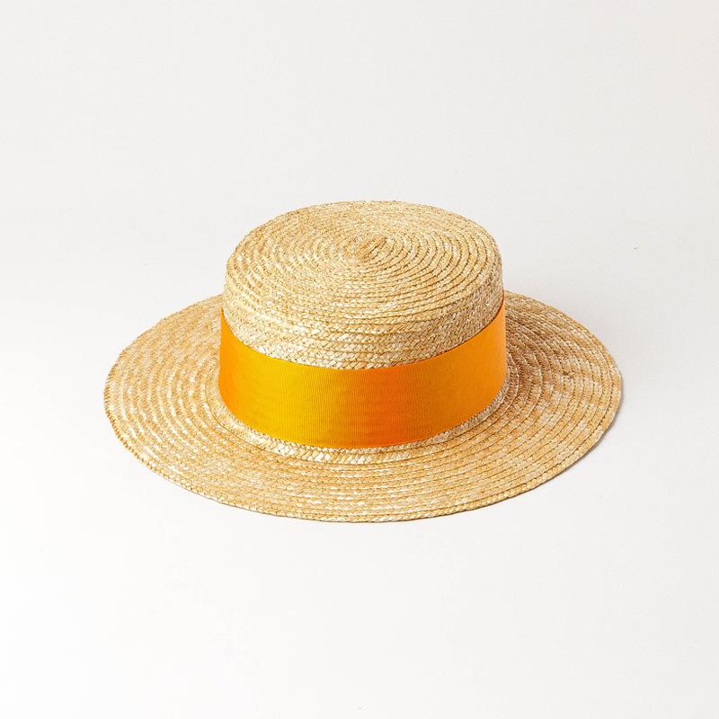 European and American spring and summer new multi-color decorative with flat-top straw straw hat outdoor travel sunscreen sunshade flat-top straw hat