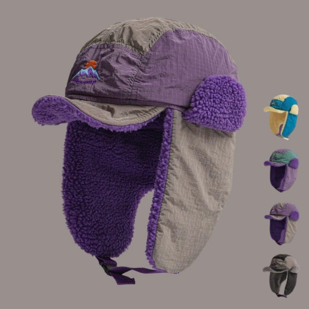 New Embroidered Lei Feng Caps Color Matching Bomber Hats Thickened Winter Outdoors Extended Ear Protection Hat for Men Women
