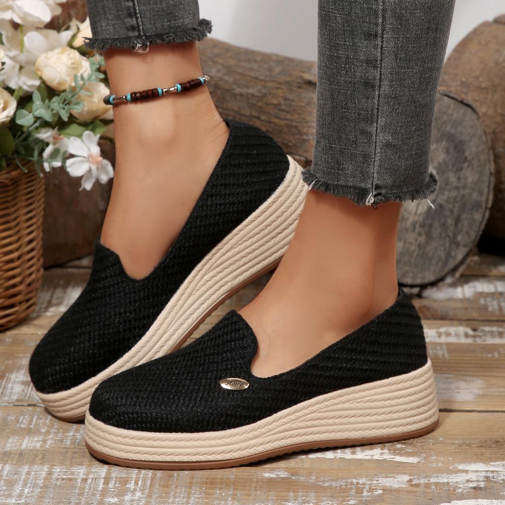 Damskie Buty Słomkowe Duży Rozmiar Nowe Wygodne Miękkie Oddychające Wsuwane Koturny Mokasyny Damskie Codzienne Casualowe Grube Buty do Chodzenia