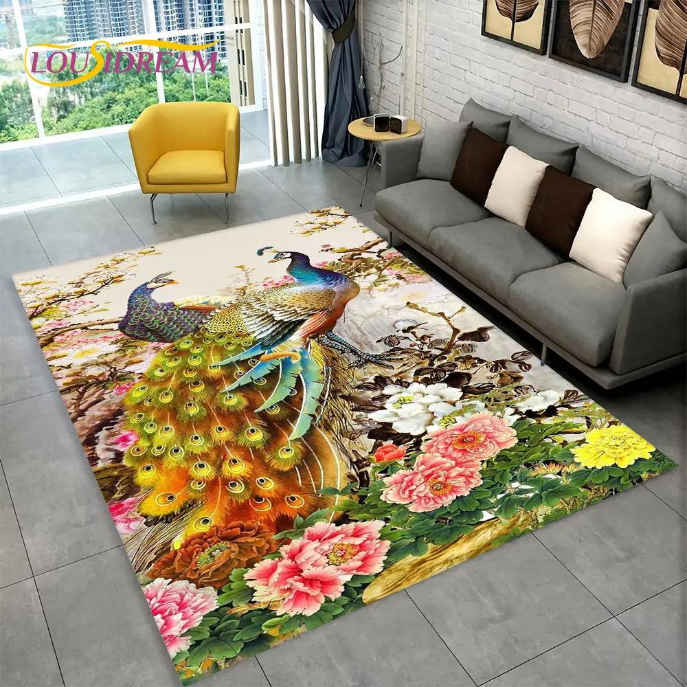 Bird Exquisite Peacock Animal Area Rug,Carpet for Home Living Room Bedroom Sofa Doormat Kitchen Decoration,Non-slip Floor Mats