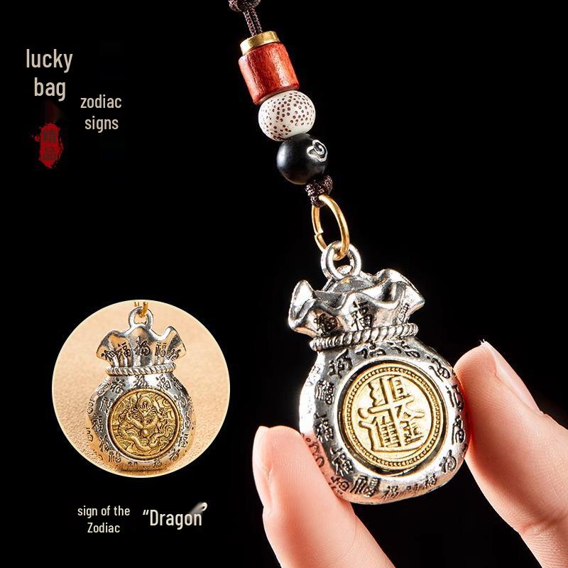 Golden Fortune Bag Keychain: 12 Zodiac Wealth-Attracting Lucky Pendant