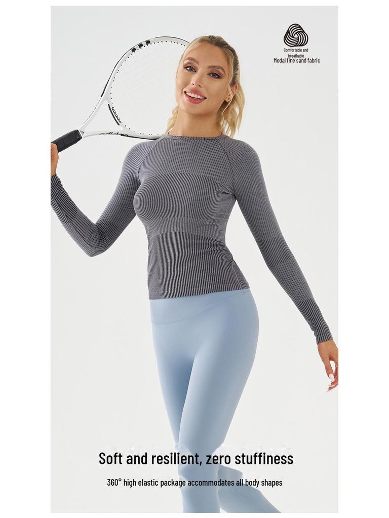 Autumn/Winter Long-Sleeve Yoga Top: Slim, Breathable Modal Cotton Body Shaper for Running and Fitness.