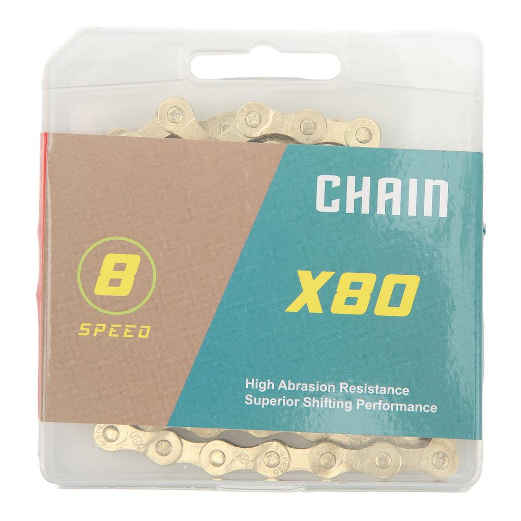 8 Speed Bicycle Chain Universal Carbon Steel Mountain Road Bike Chain Replacement for Outdoor Cycling Gold