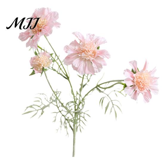 Three Dimensional Silk Flower Heads Artificial Scabious Flowers with Bendable Long Stems, Realistic Faux Chrysanthemum for Table Vase Centerpiece