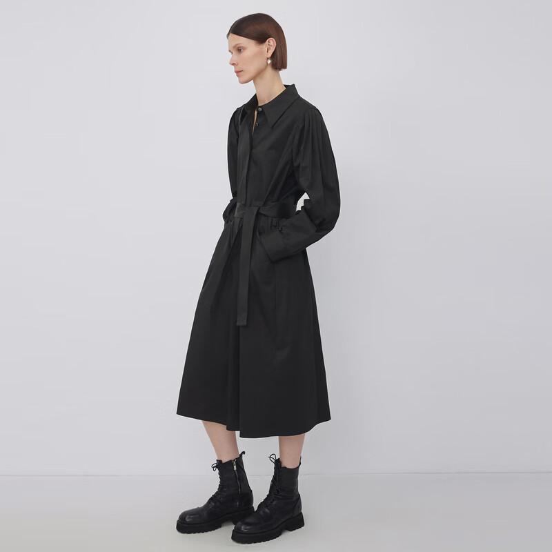 

LESS Women s Autumn Lapel Belted Long Sleeve Dress S