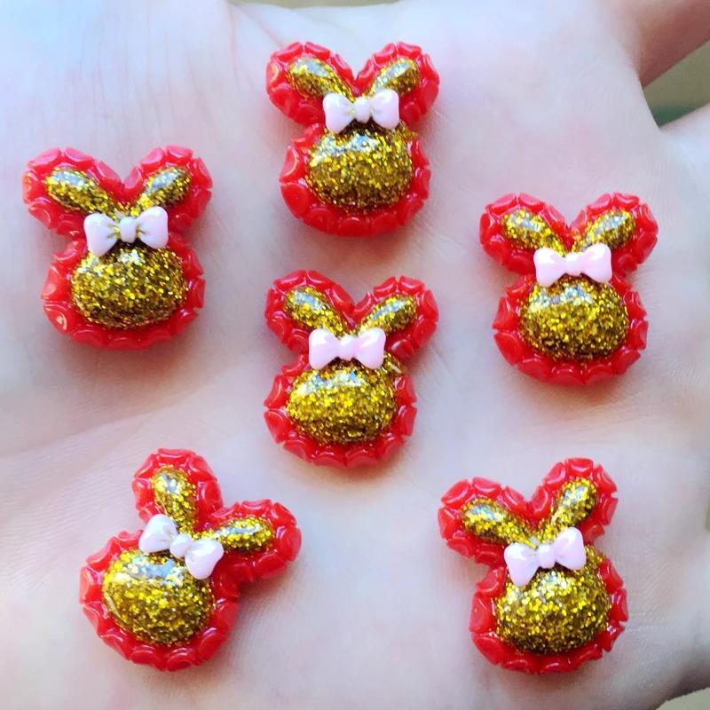 Mix 19*22mm 12pcs rabbit Dust Bling Resin Flat Back Cabochon for Hair Bow Center Scrapbooking A07