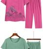 Grandma's Summer Short Sleeve Two-Piece Set: Floral Print, Round Neck, Loose Casual Top for Middle-Aged & Elderly Women