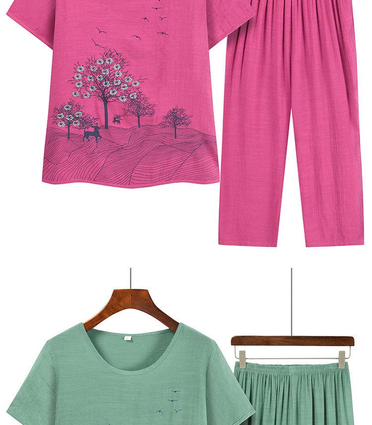 Grandma's Summer Short Sleeve Two-Piece Set: Floral Print, Round Neck, Loose Casual Top for Middle-Aged & Elderly Women