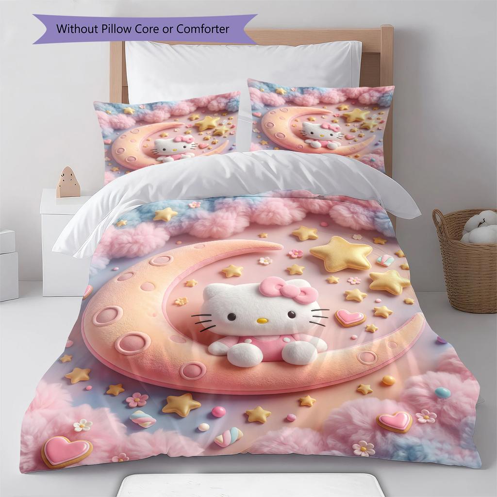 Hello Kitty Cute Pattern Bedding,Quilt Set Quilt Cover Pillowcase Home Birthday Gift(1 * Duvet Cover + 2 * Pillowcase, Without Core)