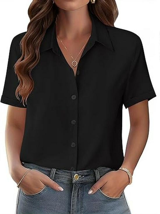Women's Retro Slim Solid Color Lapel Short Sleeve Shirt for Spring/Summer 2026