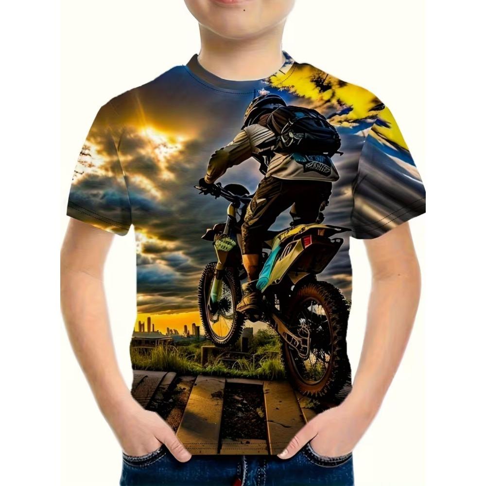 Funny Motorcycle Rider Print Men's Short Sleeves T-Shirt Loose Casual Summer Outdoor Street Men's and Women's Tees Tops