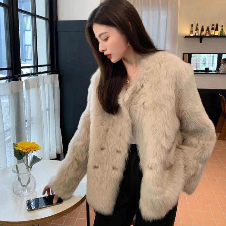 Imitation fur jacket women's new winter double-breasted imitation fox hair with cotton thickened light retro top trendy