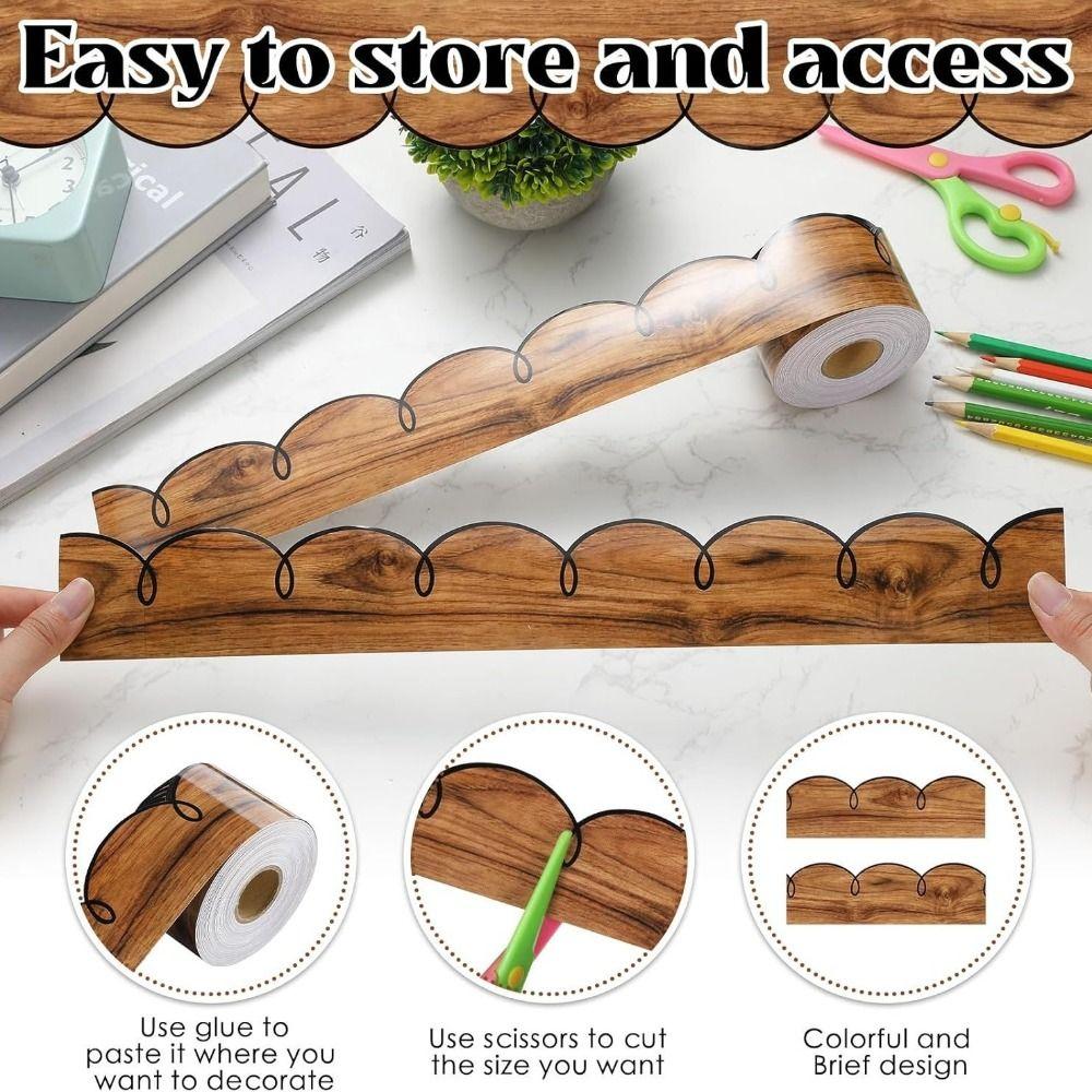 10m/Roll Bulletin Board Border Wood Grain Decorative Board Border Sticker Classroom Decor