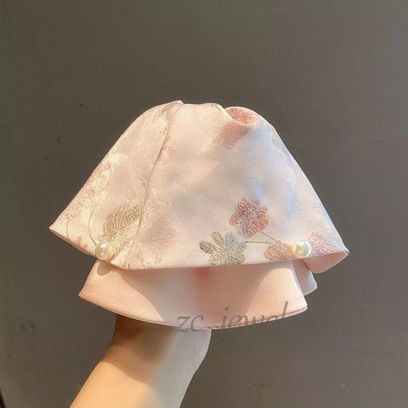 Neuer Chinesischer Stil Elegante Bedruckte Satin Perlen Pferdeschwanz Haarspange Haarschmuck Für Frauen Kopfschmuck