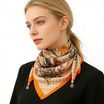 1 Stück Halskette Französischer Stil Magnetverschluss Geschenk Seidenschal Luxuriöses Bemaltes Muster Eleganter Halsschal Vielseitig Mehrfarbig