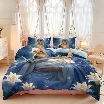 3pcs Holy Virgin Mary Printed Coreless Bedding Set Soft and Comfortable Dormitory Bedroom Multiple Sizes Machine Washable