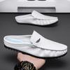 Fashion Breathable Mens Half Slippers Handmade Leathe Muller Shoes Loafers Male Comfy Flats Lazy Shoes Soft Handmade Men Casual Footwear