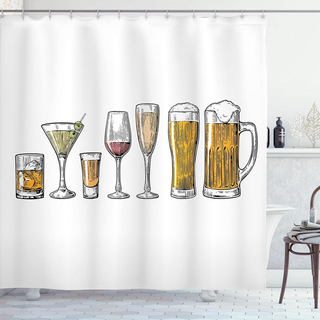 Bier und Wein Duschvorhang Cocktail Getränke Design Bar Thema Dekor Badezimmer für Erwachsene Leinen 150X180