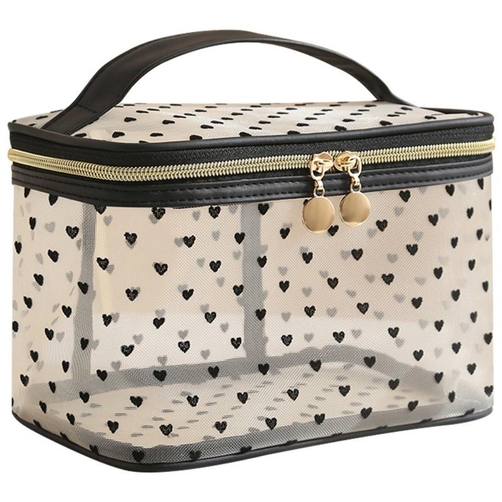 New Black Mesh Cosmetic Bag Large-Capacity Double-layers Makeup Case Zipper Portable Organizer Storage Pouch