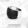 Bague Cocktail Pavée Noire Style Européen Bijoux Fins Pour Femmes Hommes Printemps Vintage Argent 925 Cadeau