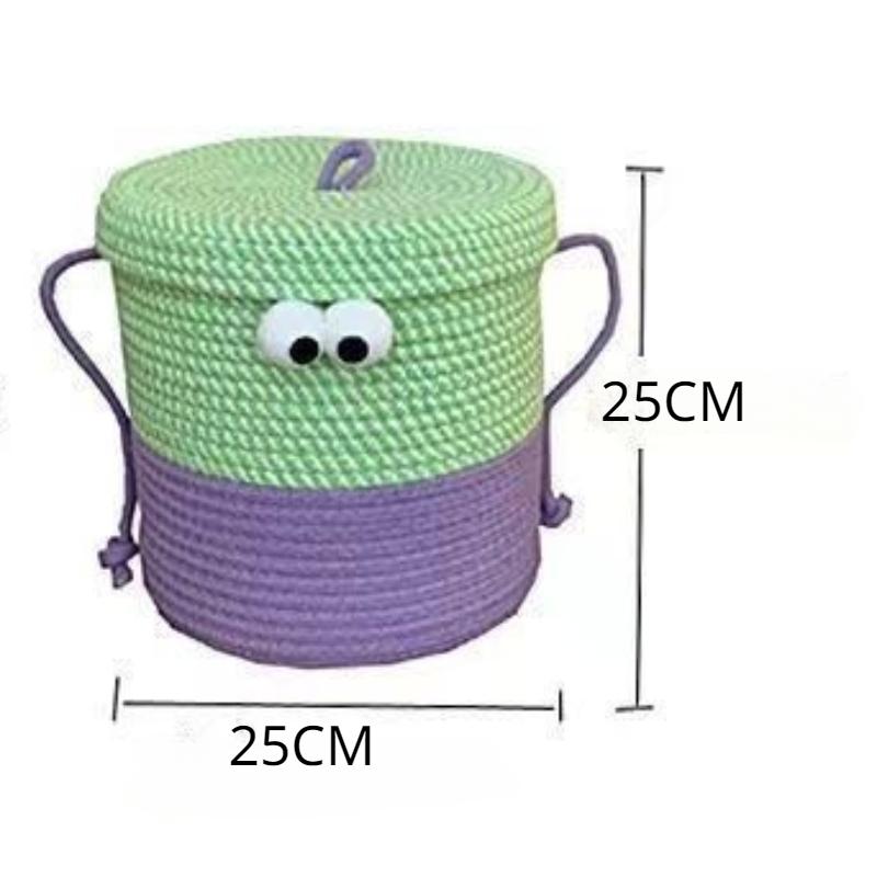 Kreslený kulatý látkový úložný kbelík na hračky Stolní tkaný úložný koš Úložný box na občerstvení