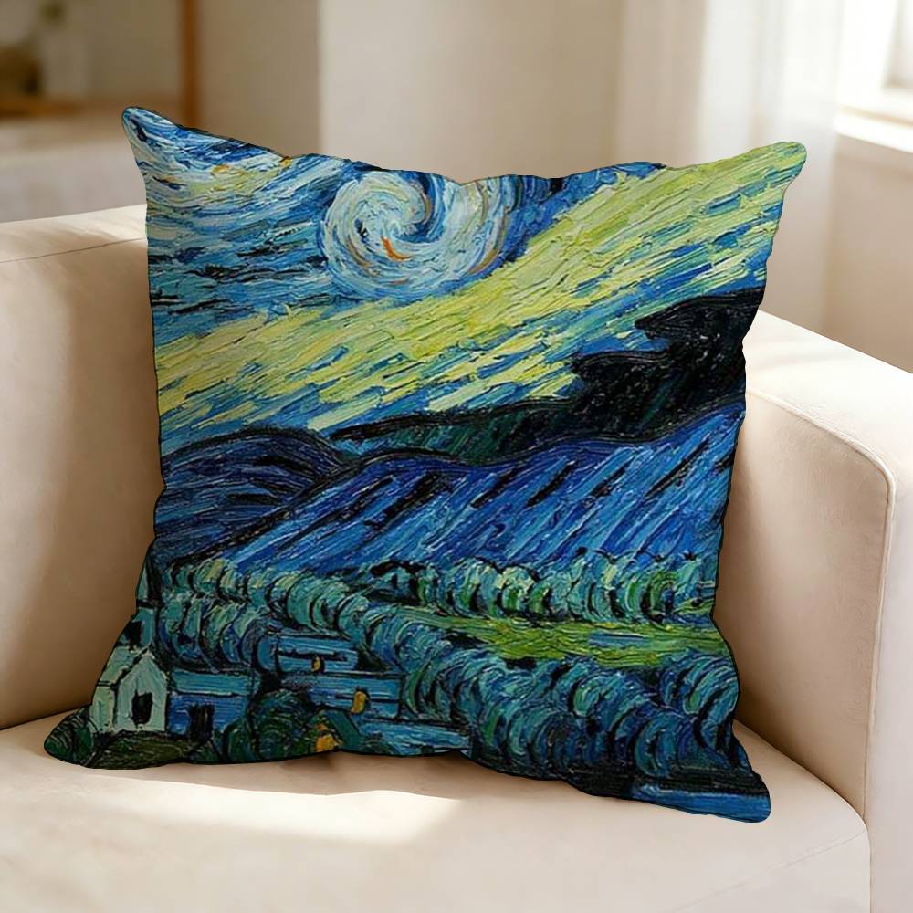 Federa per Cuscino Stampata Quadrata DoubleSided con Pitture di Van Gogh per Camera da Letto, Comodino, Cuscino da Divano