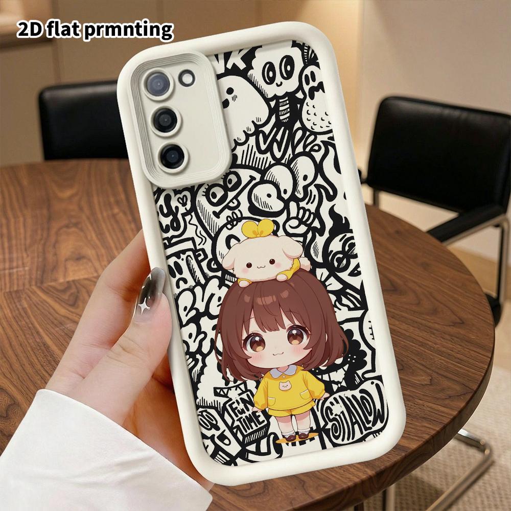 Phone Case: 2D Flat Samsung Galaxy A34 A35 M05 M06 S20 S22 S21 FE Plus 5G Protective Case, Brown Short Hair, Christmas and Halloween Gift