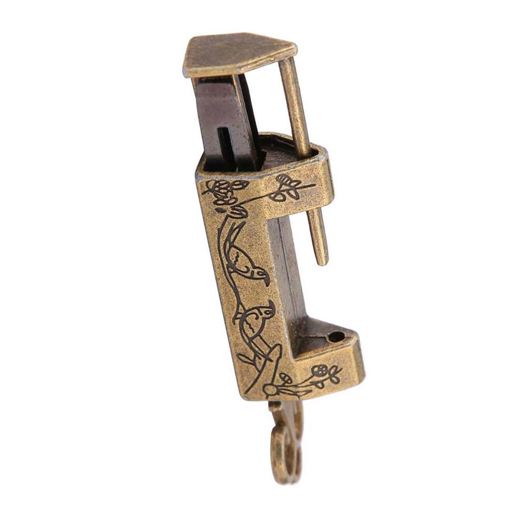 Mini Chinese Style Traditional Magpie Flowers Padlock Small Lock Key for Vintage Furniture