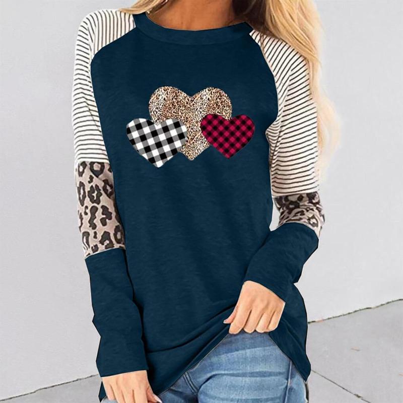 Leopard Striped Print Autumn Long Sleeves Women's T-shirts Fashion Casual Tops Daily Loose Crew Neck Women Clothing