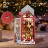 Miniature Dollhouse Christmas Wooden Puzzle Miniature House Kit with Bookshelf Music Box and Sensor Christmas 3D DIY Craft Beginner Adult Birthday