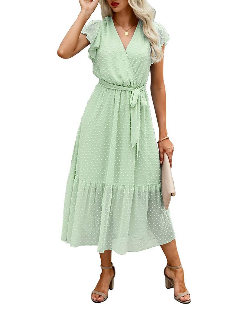 2024 Women's Summer Short-Sleeve Elastic Waist Chiffon Dress