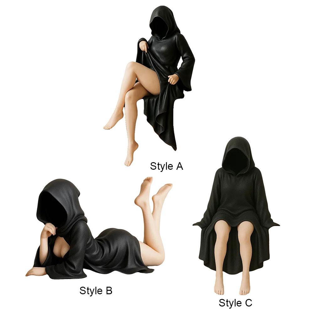 Mysterious Statue New Gothic Bookshelf Decor Black Robe Queen Figure Elegant Sitting Posture 3D Printed Statue Garden Bookshelf