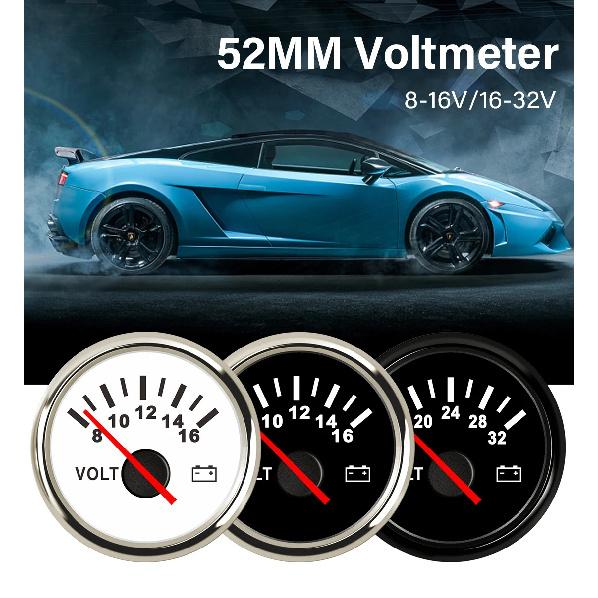 New 52mm Waterproof Voltmeter Universal Volt Gauge Meter 8-16V 16-32V with Red Backlight For Boat Automobile Yacht