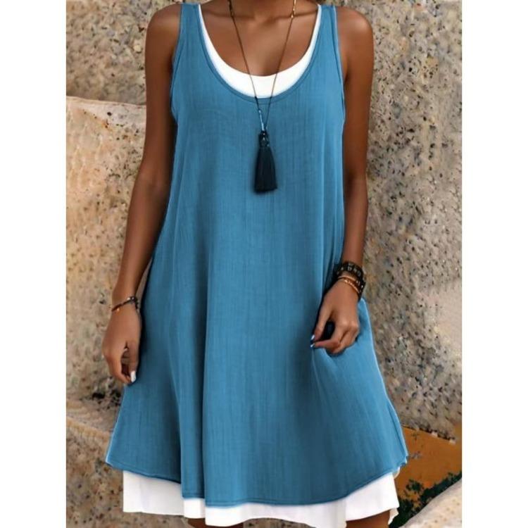

Women Casual Fashion Sleeveless O Neck Solid Color Print Dresses Summer Spring S
