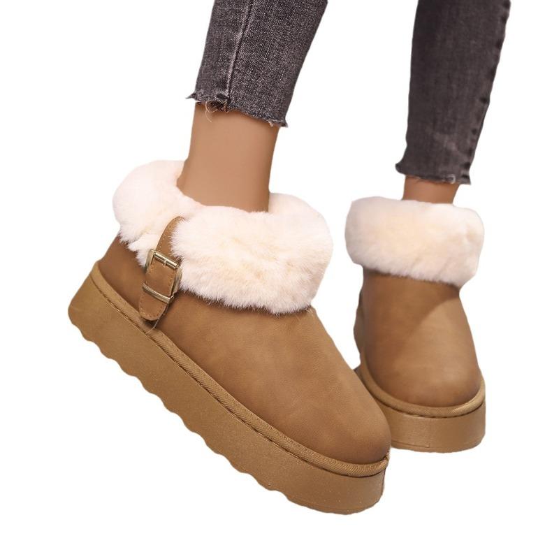 Autumn and winter new temperament trendy plush eversion platform snow boots belt buckle versatile snow boots