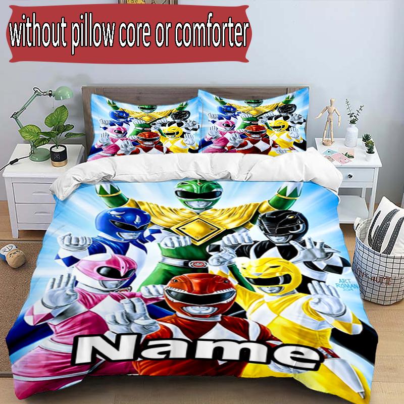Parure de lit 3 pièces avec housse de couette (1*Housse de couette + 2*Taie d'oreiller, sans noyau), Ensemble de literie personnalisé Motif Mighty Morphin Power Rangers, Décoration de chambre à coucher à la maison Gi
