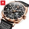OLEVS 6685 OEM Custom Logo Relogio Luxuriös Skelett Durchbrochen Luminous Sport Echtsleder Automatisch Mechanische Uhr für Mann