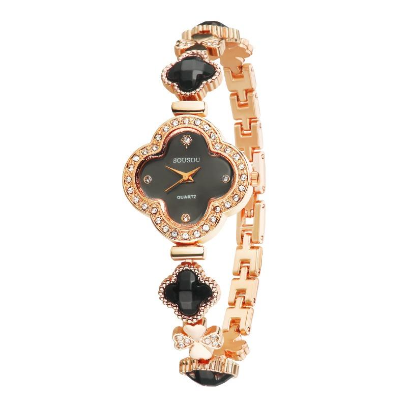 Fashionable temperament, light luxury, diamond studded bracelet, women's quartz watch, clover shaped wristwatch